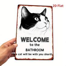 1 Piece Fun Welcome Sign - Black And White Cat Bathroom Decor With "Welcome To The Bathroom - The Cat Will Soon Be With You" - Rustic Red Border - Heavy Iron Wall Hanging (7.8x 11.8inch ) - Suitable For Home, Garden, Housewarming Gifts - Pet Lover Decor, Playful Cat Design, Distressed Effect, 2D Flat, Perfect Room Decoration - 混合 - 查看 5