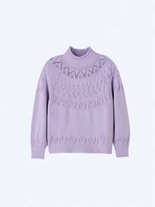 Annil Áo len dệt kim tay dài cổ giữa tay raglan dành cho bé gái với thiết kế dệt kim kiểu Fair Isle ấm áp, ngọt ngào cho mùa đông, được thiết kế cho trẻ lớn và thanh thiếu niên. - Màu tím - Xem 2