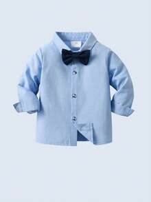 BOARNSEORL 3pcs Young Boys Gentleman Outfit Set - White Long Sleeve Shirt, Vest With Bow Tie, And Pants, Fashionable And Stylish For Birthday Party, Wedding, Anniversary Celebration