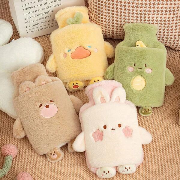 Cartoon Flocked Large Capacity Hot Water Bottle, Refillable, Anti-Explosion, Anti-Leakage, Detachable Warm Hand Warmer, Belly Heater, Cute Heated Water Bag Boy Valentine Heart Women's Valentine, Suitable For Menstruation, Women Valentine Gift Birthday Boyfriend Girlfriend