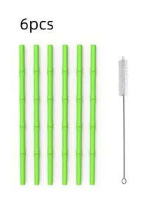 MYLOLF 6/8/12 piezas Pajitas de silicona reutilizables con cepillo de limpieza, material de silicona suave, forma de bambú creativa - Pajitas plegables, fáciles de limpiar y reutilizar, adecuadas para café, té de burbujas y camping al aire libre Pajitas para beber a alta temperatura, aplicables para Halloween, Navidad