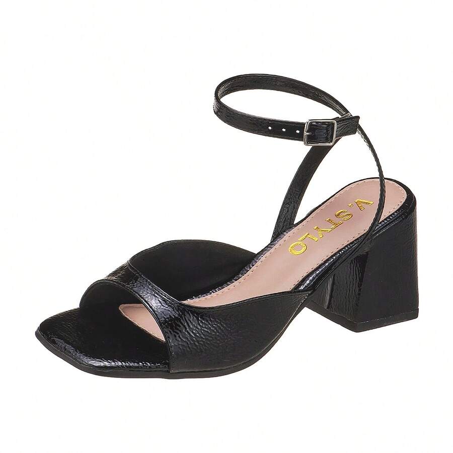 V.Stylo Geometric Chunky Block Heel Mule Sandal - Negro - Ver 1