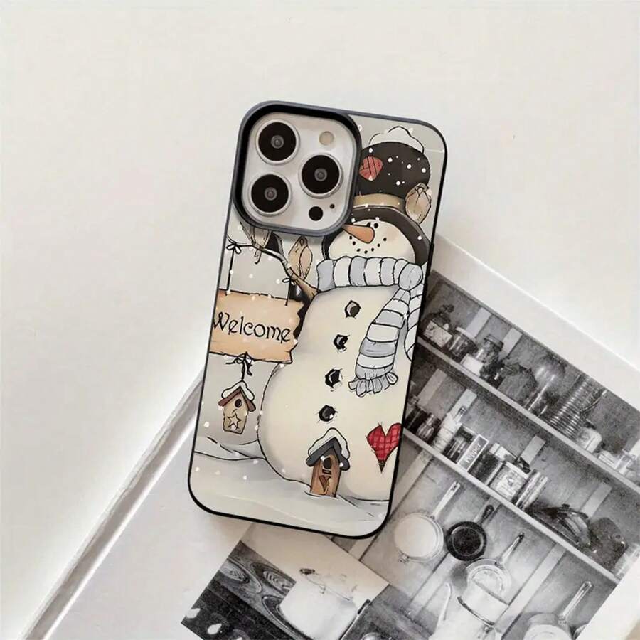 Fundas y carcasas protectoras con diseño de muñeco de nieve, con orificios grandes, compatibles con phone 16 Pro Max, 16, 15 Pro, 14, 14 Plus/14 Pro Max, 13, 13 Pro, 12 Pro, 11/11 Pro. Regalos para cumpleaños y fiestas. - Negro - Ver 1