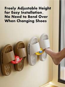 1/2/4 piezas Organizador de zapatillas de pared - Estante para zapatos ahorra espacio sin taladrar con 2 ganchos, diseño de boca de salchicha de dibujos animados que sostiene chanclas/sandalias/accesorios para el cabello, perfecto para baño/dormitorio/hogar/decoración de hotel. Debido a pequeñas diferencias de color entre diferentes lotes de producción