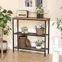 HOOBRO Console Table For Hallway Slim, Narrow Console Table, Hallway Table With 3 Shelves, Slim Sofa Table For Small Spaces, Living Room, Metal Mesh Frame, Rustic Brown And Black - Brown - View 3