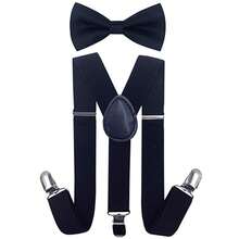 Tirantes Ajustables Con Moño Niño Varios Colores Infantiles,Clip para tirantes para niños y niñas,Conjunto de pajarita y tirantes - Negro - Ver 3