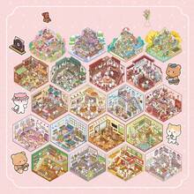 3pcs( Sticker Scene*1+Tweezers*2)/1Pc DIY 3D Sticker Scene Collection Book For Adults Cute Make Your Own Shop House Stickers For Gifts Stickers Therapy For Adult Relief Stress Pass The Time Play Park Hamburg Castle Library - Multicolor - View 3