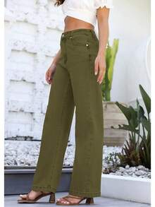 Jeans High Waisted Straight Leg Loose Jeanshalloween - Army Green - View 2