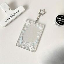 Girl Transparent Colorful Heart/Star 3inch Hard Card Holder ID Card Meal Card Bus Card Pendant Card Case Fan Girl Small Card Photo Protector - White Bow - View 2