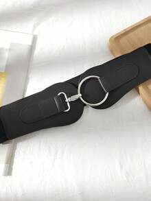 Cinturón ancho elástico vintage con hebilla para mujer, negro - Negro - Ver 5