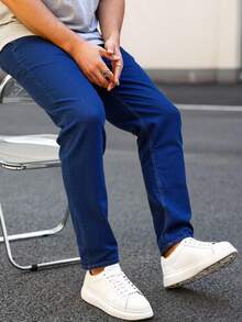 JEANS CABALLERO PLUS 5 BOLSAS CORTE RECTO  AZUL MEDIO OSCURO TELA RIGIDA 100% ALGODON - Azul lavado oscuro - Ver 2