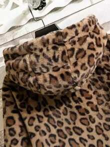 Men's Leopard Print Fleece Hooded Jacket - Soft Fleece Winter Jacket, Zipper Closure Design, Machine Washable Casual Outerwear, Suitable For Autumn And Winter, Leopard Print Jacket, Durable Zipper Closure. - Brown - View 3