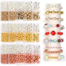 3-14mm Gold Metal Plated CCB Round Seed Spacer Beads Fit Women Jewelry Making Diy Handmade Accessories - Silver - View 11