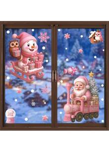 6pcs/1pc Pink Christmas Static-Cling Window Decals – Suitable For Decorating Walls, Windows, And Glass Surfaces; Perfect For Christmas Home Decor And Party Setups. - Multicolor - View 7
