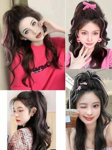 高马尾爪夹，蓬松高冠合成假发，瀑布半编织发型，长发卷造型配件女士发饰优雅发爪时尚发夹，休闲冬季度假装女士 - 彩色 - 查看 6