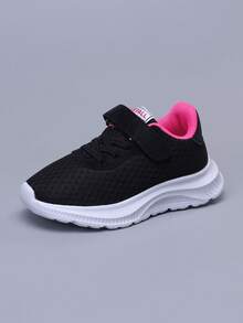 1 par de zapatos casuales con malla transpirable y cierre de gancho y bucle para niñas, color rosa rojo, estilo deportivo y casual - Rosa Fucsia - Ver 6