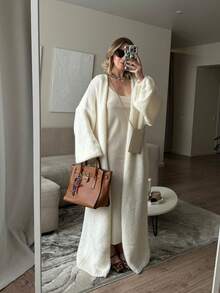 Vivid Style Women's Casual Fashion Loose Long Versatile Street Style Solid Color Elegant Knit Cardigan