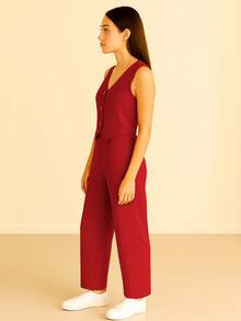 Conjunto De Mujer 2 Piezas, Chaleco Halter, Pantalón Recto - Granate - Ver 3