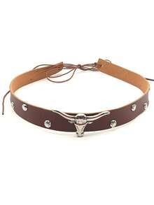 1pc Unisex Polyester Western Cowboy Hat, A Retro-Style Hat Suitable For Both Men And Women, With A Brown Belt And Bull Head Chain, Perfect For Casual Wear And Western Cowboy Parties - Brown Leather Bull Head Round Rivet Hat - View 12