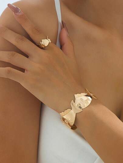 2pcs/Set Ocean Life Fish Design Bracelet & Ring Set, Suitable For Women's Daily, Party, Beach, Vacation Wear