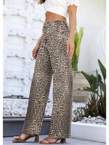 Jeans High Waisted Straight Leg Loose Jeanshalloween - 灰色豹紋 - 查看 8