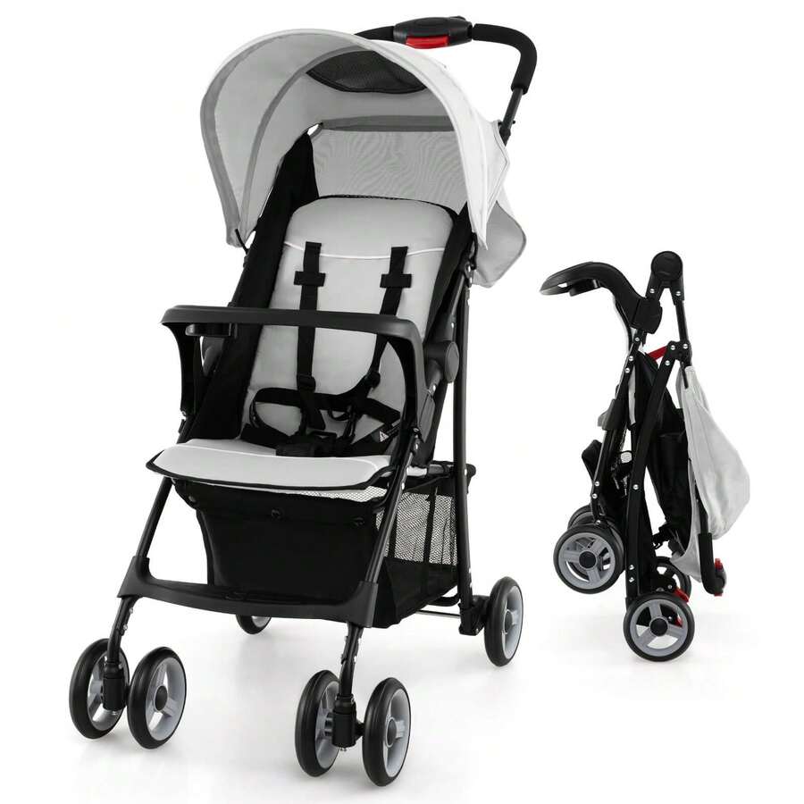 Foldable Lightweight Baby Stroller Travel Pushchair 0-36 Months Age Group 13 Lbs Coffee - 灰色 - 查看 1