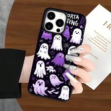 Fundas y carcasas protectoras para teléfono con diseño de flores moradas y blancas de Halloween, con orificios grandes. Compatibles con phone 16 Pro Max, 16, 15 Pro, 14, 14 Plus/14 Pro Max, 13, 13 Pro, 12 Pro, 11/11 Pro. Serie Pro. Regalos para cumpleaños y festividades - Blanco - Ver 2