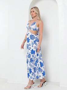 Dress With Elastane At The Back, You Can Tie It At The Back With A Print - 白色 - 查看 5