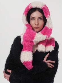 1 szt. damski, prążkowany, kontrastowy, miękki, puszysty szalik poliestrowy, codzienny, ciepły dodatek na jesień/zimę na świeżym powietrzu, codzienne zimowe szaliki damskie do dojazdów do pracy