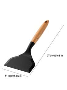 Spatule large en silicone avec manche en bois, pelle antiadhésive pour crêpes, poissons, œufs, biscuits, omelettes, flexible pour ustensiles de cuisine antiadhésifs (noir)