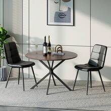 Wood Grain Table + 2 Black PU Chairs