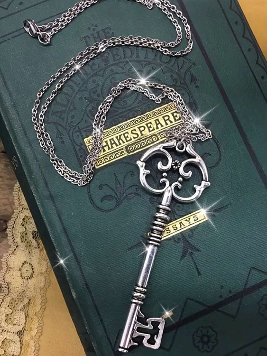 1 pièce Collier pendentif clé mystérieuse de style gothique, accessoire de bijoux de clé de squelette de la déesse Hécate, sorcellerie, couleur bronze/argent vintage, convient pour hommes/femmes, cosplay d'Halloween et port quotidien - Multicolore - Voir 1