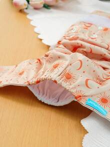 4 piezas de pañales para bebé impermeables y transpirables con diseño de gancho y bucle con estampado de sol y luna - Multicolor - Ver 7