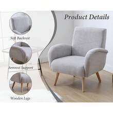 Chairus Armchair For Living Room Chenille Accent Chair Single Upholstered Lounge Tub Chair With Wooden Legs - Grey - View 5
