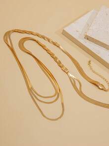 1 件时尚 Ins 风格扁平蛇骨项链，高端流苏长项链，适合所有场合，馈赠佳品 - 金色 - 查看 3