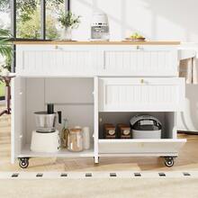 Modern Kitchen Island, Kitchen Cabinet, Buffet Cabinet, Dining Car With Wood Grain, Buffet Cabinet, Multifunctional Dining Table With Storage Space, Dining Car With Stretch Function Cabinets, White - 白色+中密度纖維板 - 查看 7