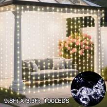 Solar Curtain String Lights, Outdoor Waterproof Garden Christmas Decoration,Fairy Lights 8 Lighting Modes,100/200/300 Leds, Light String For Garden Yard Pavilion Fairy Garland String Lights Holiday,Window, Bedrooms, Wall, Room, Pavilions, Tents, Party, Porch ,Wedding, Garden Background Decoration