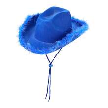 Womens Cowboy Hat, Adult Solid Color Furry Trim Wide Brim Hat Female Cap For Dating Party - Frayed Silver Blue - View 10