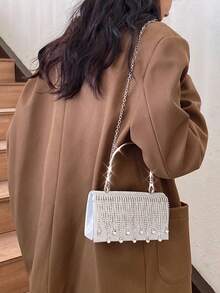 Dedoo 1 geantă de seară nouă cu strasuri - geantă strălucitoare cu ciucuri, potrivită pentru rochii de mireasă și rochii de domnișoare de onoare, curea metalică detașabilă pentru purtare pe umăr, cadou pentru femei, perfectă pentru petrecere, nuntă, bal/cină/banchet, asortată cu rochie de seară și rochie cu paiete