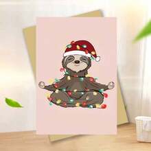 1 cartão de Natal com tema de preguiça "Feliz e Brilhante" (11,9 x 16,2 cm + envelope) | Saudação divertida de animais para o feriado | Design festivo exclusivo para família e amigos | Perfeito para Natal, Ano Novo e aniversários de inverno | Cartão aconchegante para comemoração sazonal