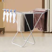 1 szt. suszarka do ubrań, składana suszarka domowa z podwójnymi skrzydłami, wolnostojąca duża suszarka do prania z regulowanymi skrzydłami, 12 drążków do suszenia, klipsy do skarpet, suszarka na koce, stojak do przechowywania, minimalistyczny, oszczędzający miejsce, biały