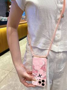 1 个斜绳 + 粉色地图旅行图案设计直边 TPU 手机壳，适用于 16、15、14、13、12、11 Pro Max/Redmi/OPPO/Realme/Infinix 系列，防摔，便携 - 粉色 - 查看 3