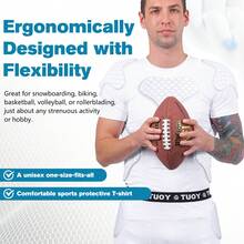 TUOY 1pc Men's Padded Compression Shirt Rib Chest Shoulder Protector Gear EVA Pads For Soccer Football Baseball - White - View 3