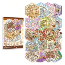 3pcs( Sticker Scene*1+Tweezers*2)/1Pc DIY 3D Sticker Scene Collection Book For Adults Cute Make Your Own Shop House Stickers For Gifts Stickers Therapy For Adult Relief Stress Pass The Time Play Park Hamburg Castle Library - Multicolor - View 7