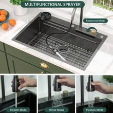 Drop In Kitchen Sink Workstation - 33x22in Kitchen Sinks Drop In Stainless Steel Single Bowl Handmade Topmount Sink With Cutting Board Waterfall Water Outlet