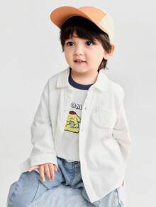 Balabala Boys Long Sleeve Shirt 2025 Autumn - Adorable Bear Print Top - Off-white - View 2