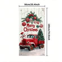 1pc 2D Christmas Door Banner - 180X90cm, Red Truck And Buffalo Plaid Design With Snowman, Holiday Home Decor, Christmas Decorations, No Power Required Room Decor Winter