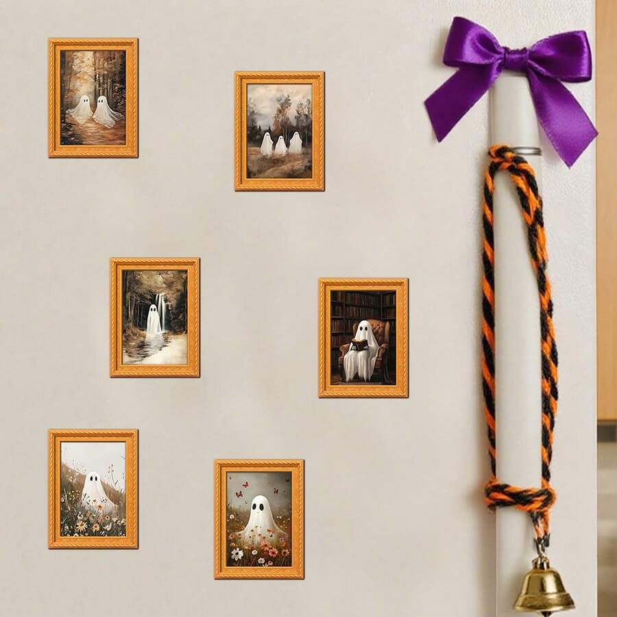 1/6pcs Oil Painting Style Magnetic Decorative Art Refrigerator Magnet, Ghost Creative Magnetic Stickers, Retro Fashion Magnetic Refrigerator Magnet Set, Easy To Organize On The Refrigerator, For Kitchen Organization And Display