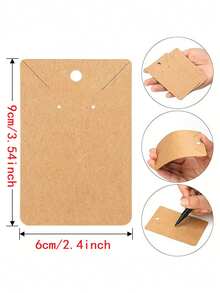 100 szt. Karta ekspozycyjna na kolczyki, pusta etykieta na biżuterię z papieru typu kraft, 4,5*3,2 cm/1,77*1,26 cala, możliwość zapisu w opakowaniu DIY, karta do przechowywania ćwieków do sprzedaży detalicznej i ręcznie robionej biżuterii (brązowy, czarny, biały) - artykuły do wyświetlania i pakowania biżuterii z powrotem do szkoły - Wielokolorowe - Zobacz 10