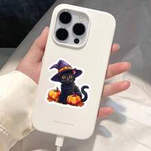 50pcs Matte Halloween Cartoon Ghost & Wizard Hat Stickers, Suitable For Asymmetrical Shaped Phone Cases, Laptops, Water Bottles, Scrapbooks, Diaries - Multicolor - View 1